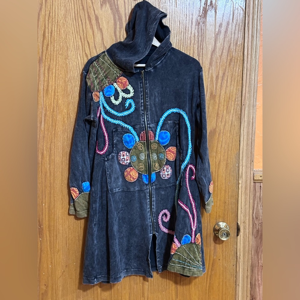 Rising International women's boho embroidered zip-up hooded sz‎ XL unique B